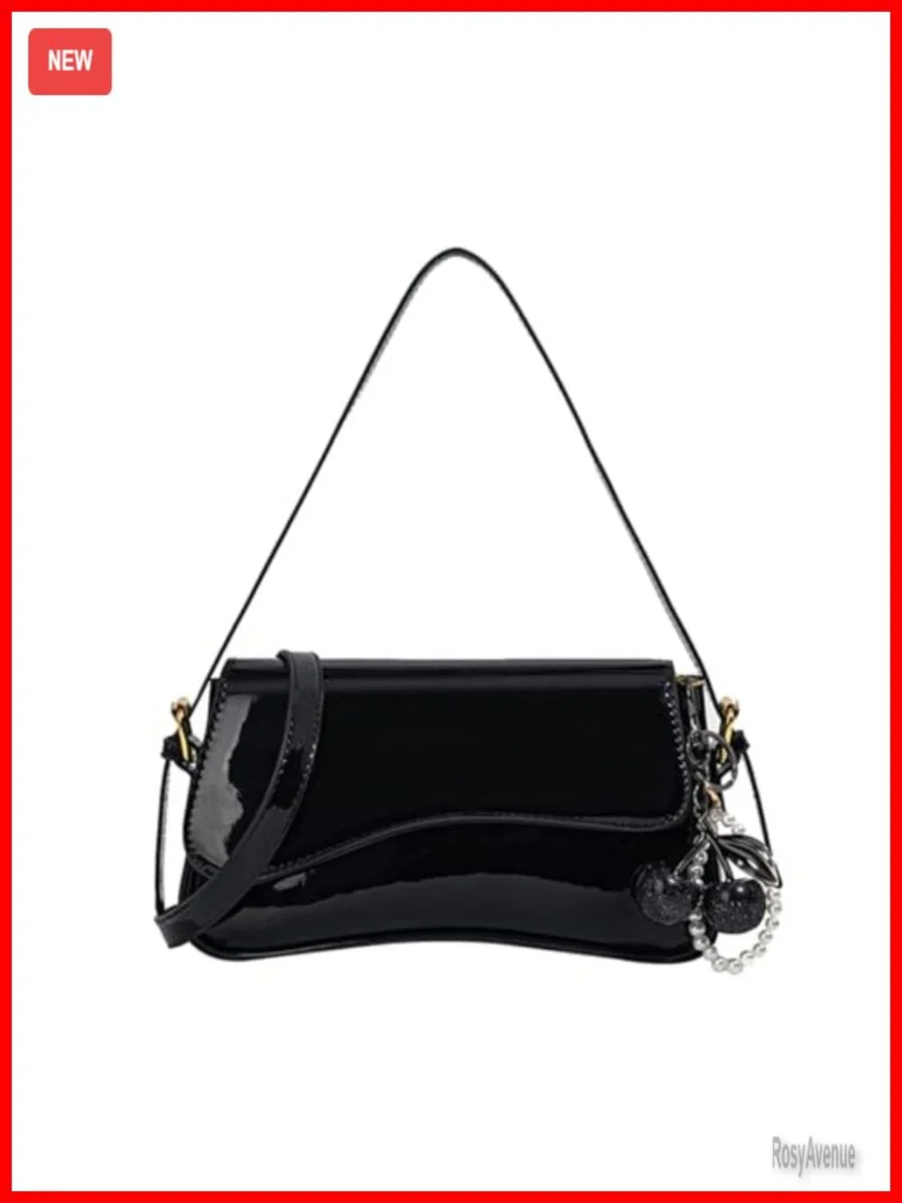 Faux Leather Y2K Hobo Bag with Cherry Pendant, Crossbody Shoulder Bag